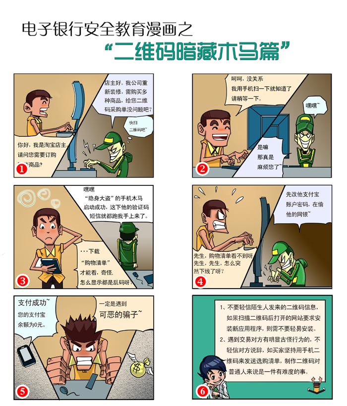 电子银行安全教育漫画之"二维码暗藏木马篇"